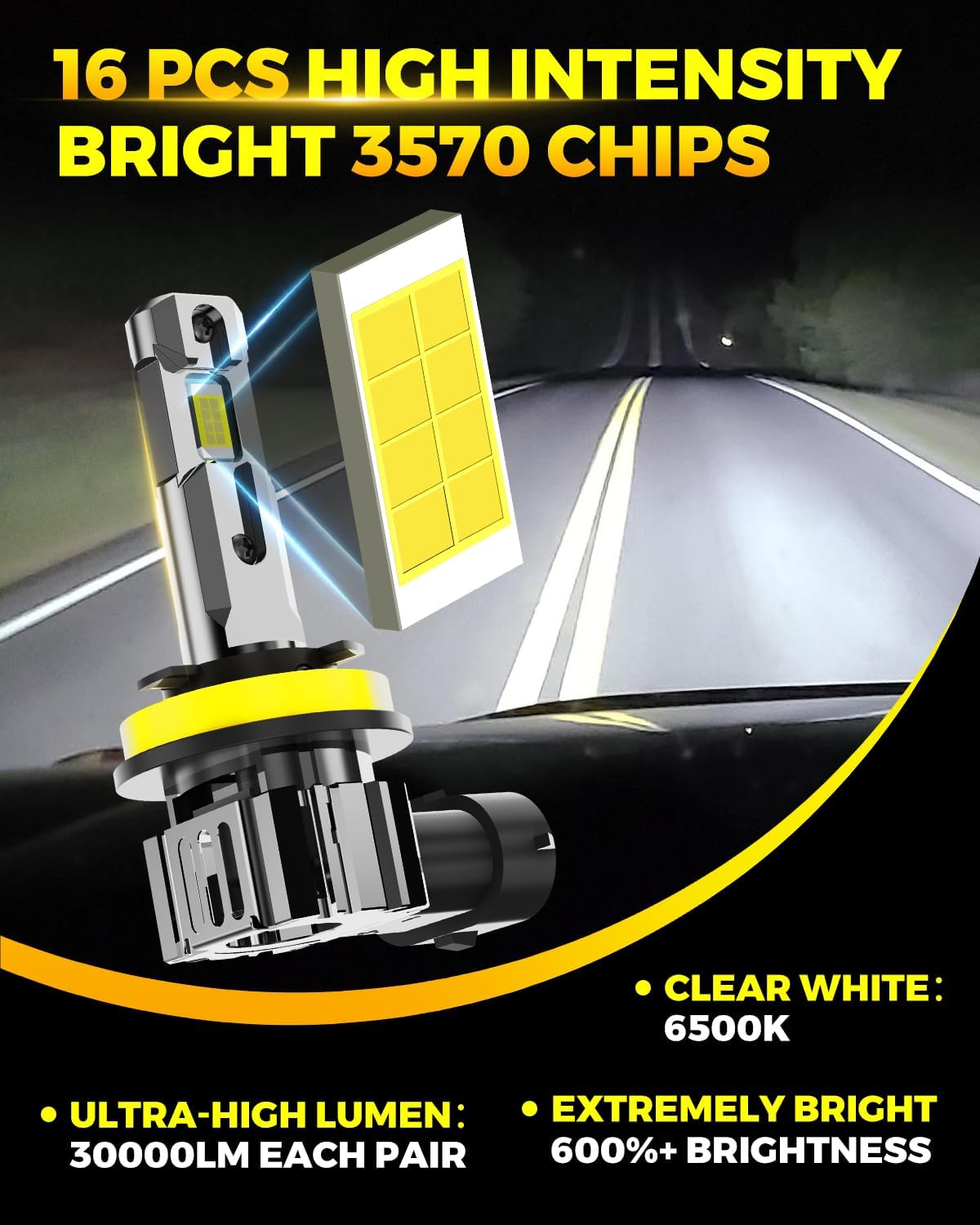 H11 LED Fog Light Bulbs or DRLs, 30000LM 600% Super Bright for H11/H9/H8, 1:1 Size H9 Driving Lights with Cooling Fan, IP67 Waterproof, H8 Low Driving Lights, Plug & Play, 2-Pack