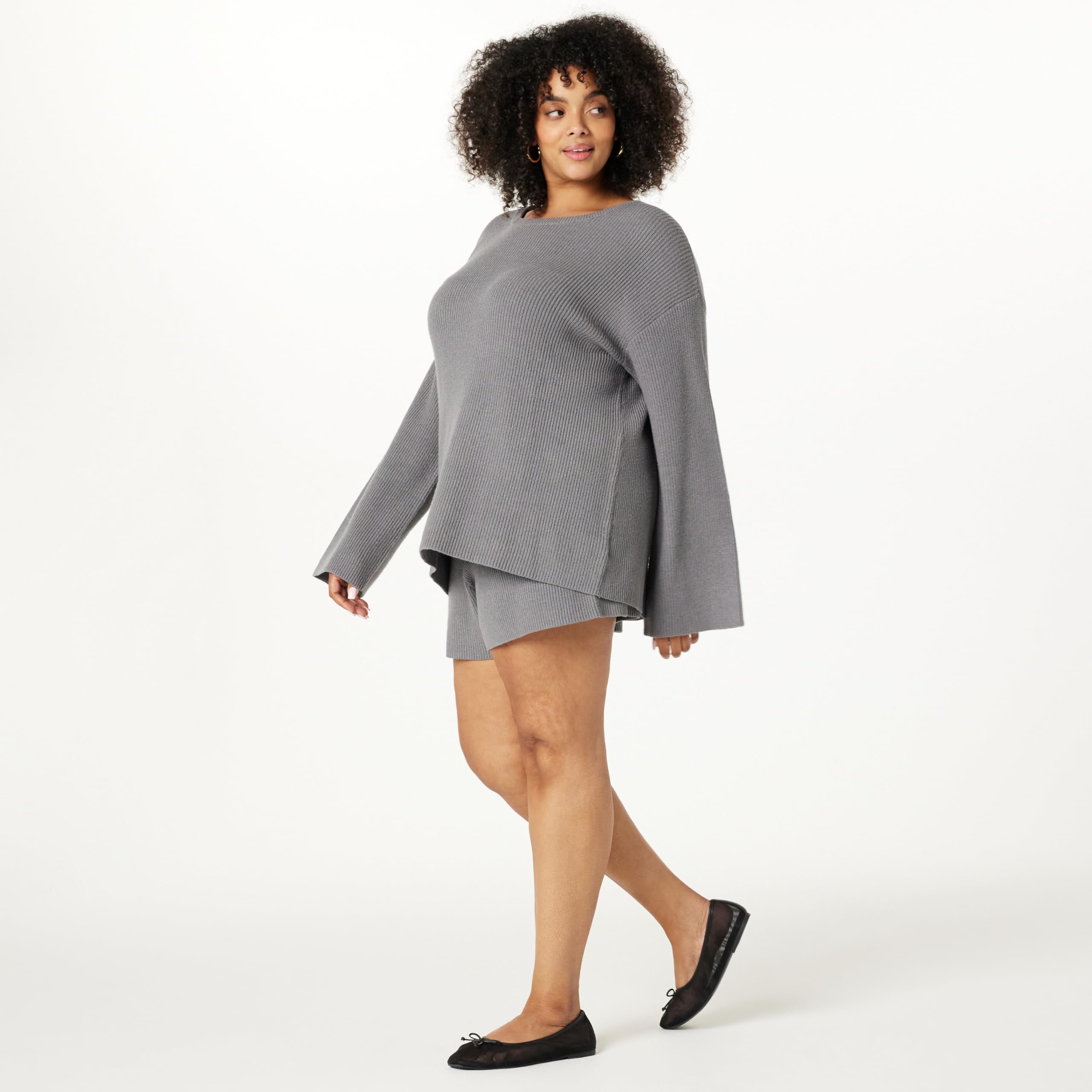 The Drop Women's Alice Crew-Neck Back-Slit Ribbed Pullover Sweater