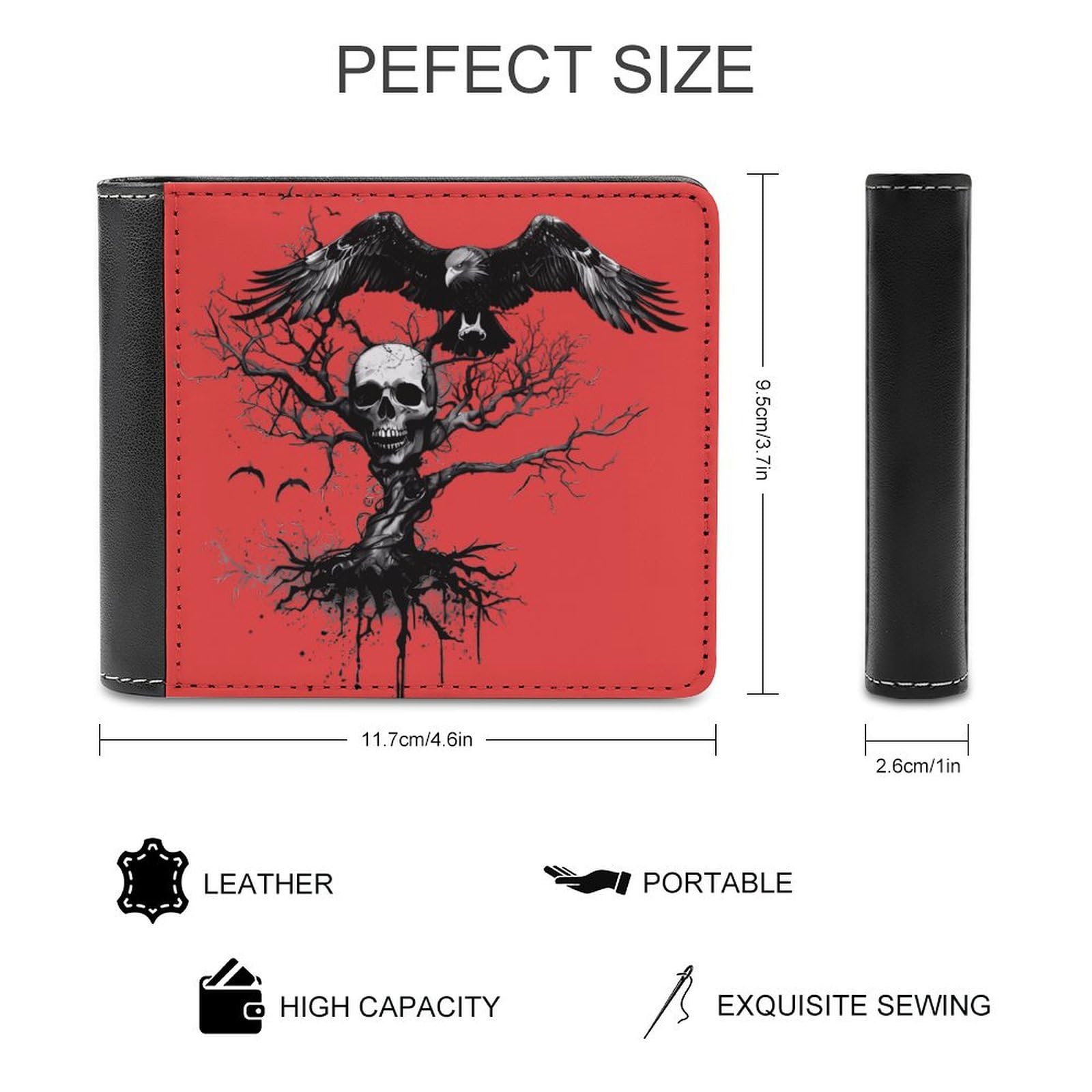 Skull Tree Black Ea-gle Funny Men's Slim Bifold Wallet with Multiple Card Slots Front Pocket Purse