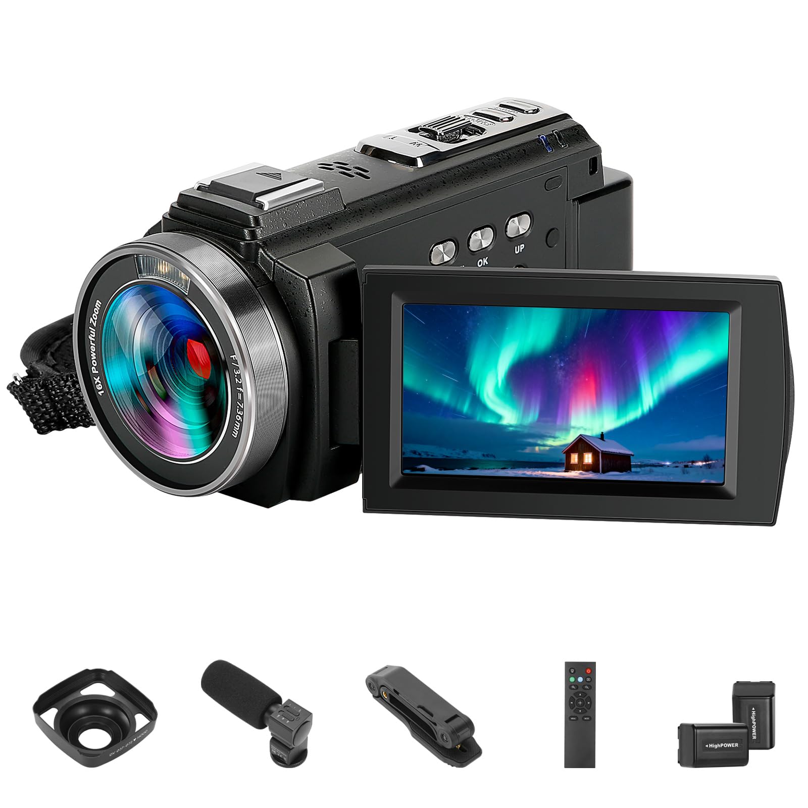 Videocamera 4K60FPS 48MP Vlogging Camera per YouTube Touch Screen da 3 pollici Zoom digitale 16X WiFi IR visione notturna con 2 batterie Microfono stereo esterno, telecomando, paraluce, stabilizzatore