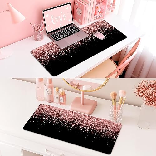Miniatura 6 de Britimes Alfombrilla de Escritorio Rosa Oro Rosa Dorado Negro Antideslizante de Cuero PU Grande para Teclado y Ratón Accesorios de Escritorio de oro
