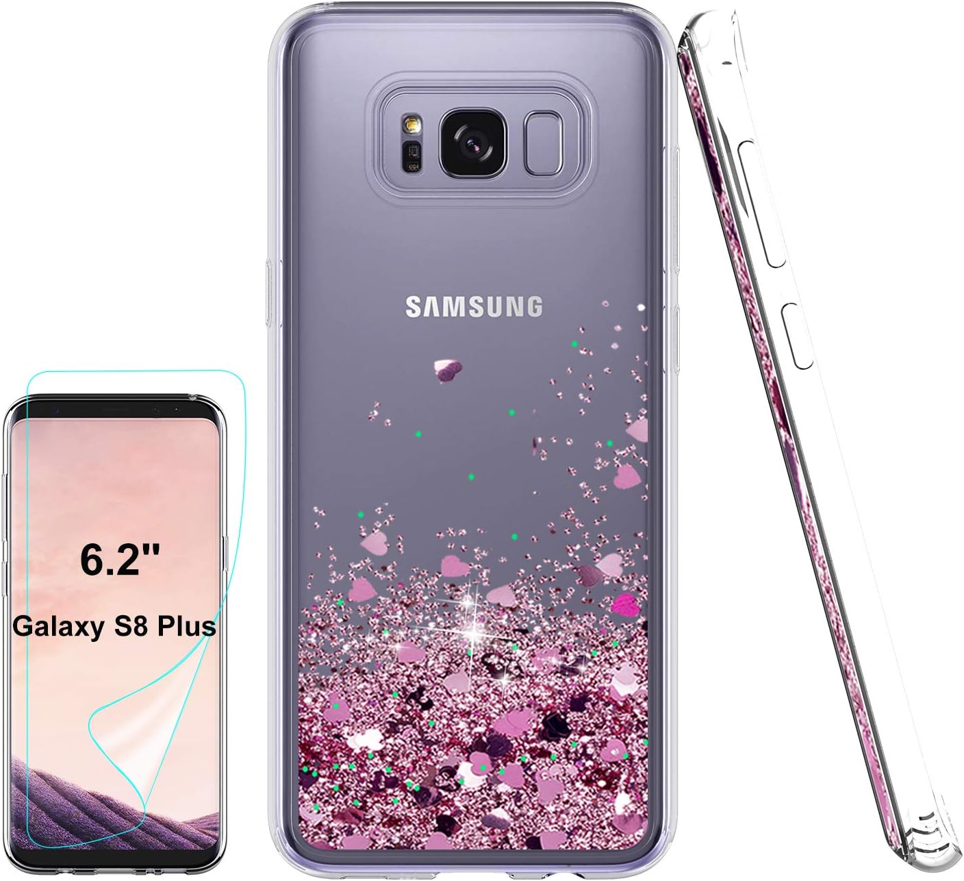 Galaxy S8 Plus Phone Case, Galaxy S8 Plus Case with HD Screen Protector for Girls, Atump Luxury Glitter Quicksand Clear TPU Protective Phone Case for Samsung Galaxy S8 Plus,Rose Gold