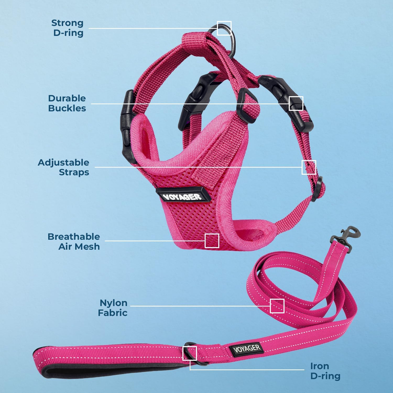 Best Pet Supplies Voyager Step-in Lock Pet Harness w Reflective Pet Leash Combo Set with Neoprene Handle 5ft - Supports Small, Medium and Large Breed Puppies/Cats - Fuchsia Set, M