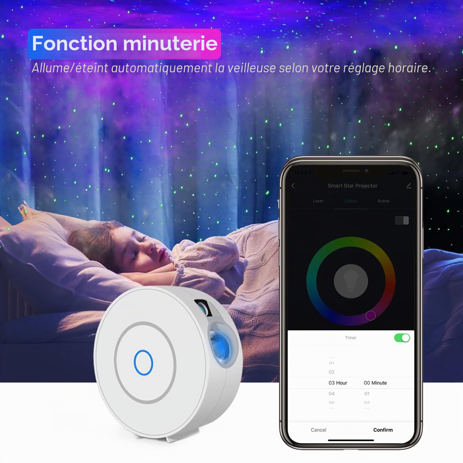 Panacare LED Projecteur Ciel Etoile, WiFi Projecteur Galaxie Etoile Veilleuse Enfant Bébé Avec Minuterie/Alexa et Google Home, Cadeaux Projecteur Galaxie Plafond Pour Enfants, Adultes, Fêtes