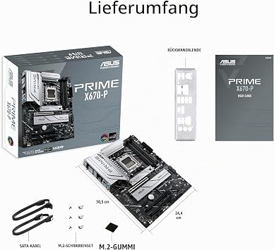 ASUS Prime X670-P Gaming Motherboard Socket AMD AM5 (Ryzen 7000 ATX PCIe 5.0 3X M.2 DDR5 Memory USB 3.2 Gen 2x2 Type-C Aura Sync RGB Lighting) 90MB1BU0-M0EAY0