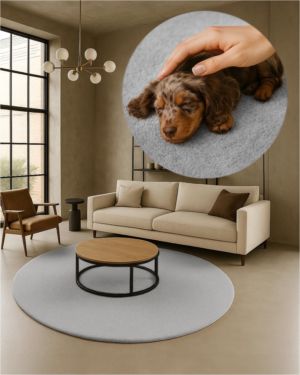 TEXMAXX Weicher Kurzflor Teppich Wohnzimmer mit rutschhemmender Rückseite (160 x 160 cm Rund) - Modern für Flur, Esszimmer und als Schlafzimmer Teppich in Hell-Grau-Silber - Waschbar bis 30 Grad