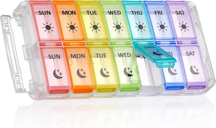 Amazon Co Jp Fullicon Quicklii S スモール ピルケース 一週間 1日2回 太陽と月 虹透明 1週間 一日2回 ピルケース 一気に補充 時短補充 斬新なデザイン ピルケース ドラッグストア