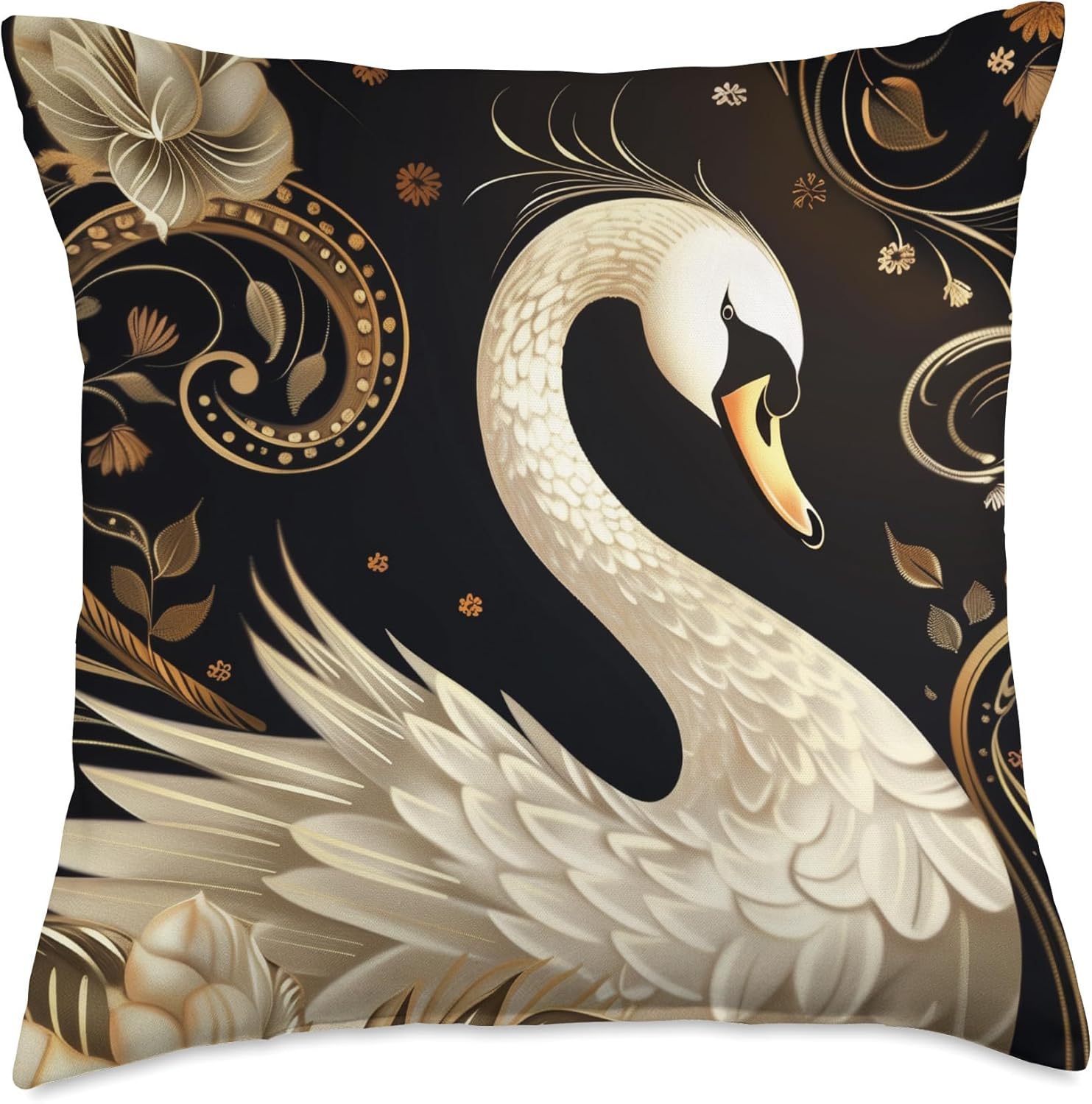 Swan Bird Lovers Art Deco Vintage Throw Pillow