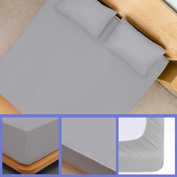 Grounding Fitted Sheet King Size, Conductive Silver Fiber Therapy for Improved Sleep Stress, Pain, Inflammation, Meditation, Wellness Home, 15ft UK Grounding Cord (Grey, King(60 * 80 * 14 inch))