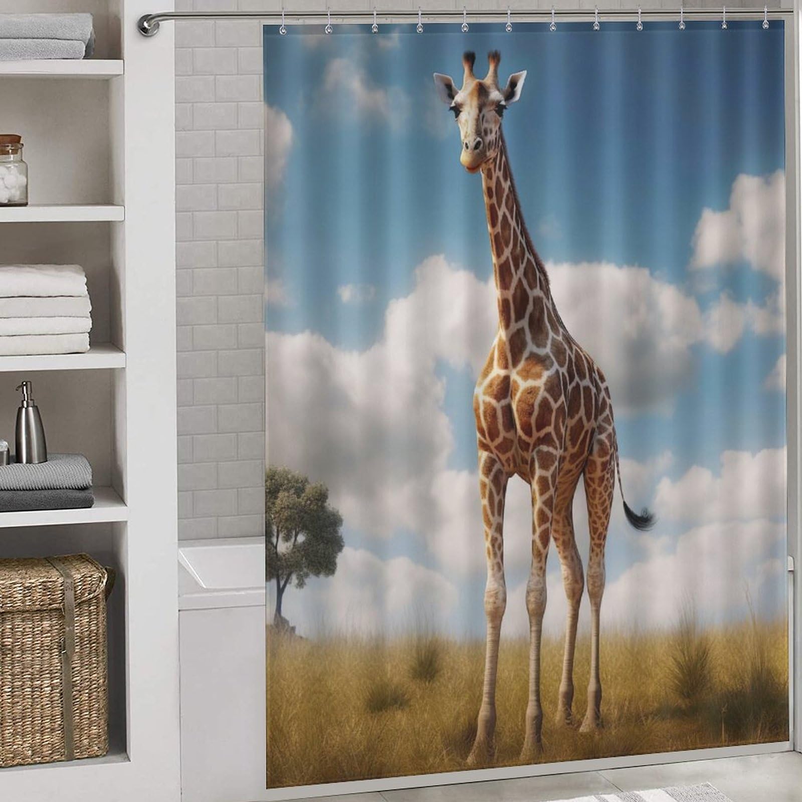 Rideau de douche en tissu de qualité supérieure motif girafe 168x183cm