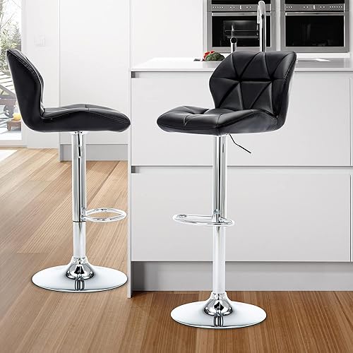 Miniatura 8 de LSSPAID Juego de 4 taburetes de bar de altura de mostrador, taburetes de bar giratorios ajustables con parte trasera de piel sintética, sillas de