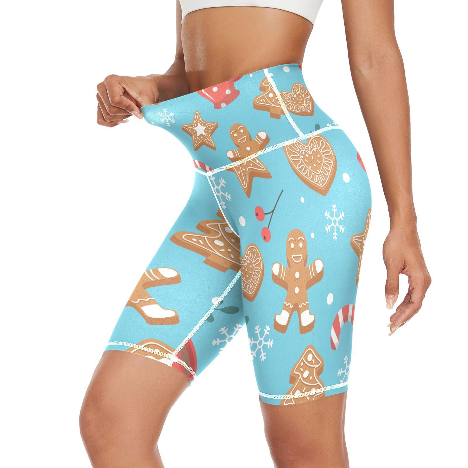 Aflyko Christmas Women Athletic Shorts Gingerbread Candy Cane Berry Cup Lightweight Cool Bottoms Trendy Sport Training Leggings Spring Fall Fit Gym 8