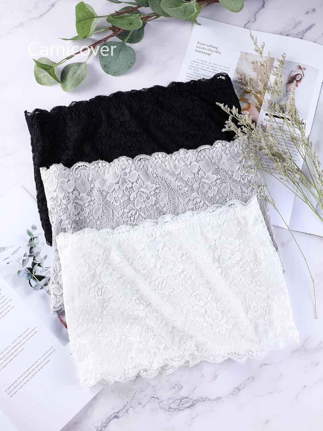 3Pcs Lady Floral Lace Stretchy Strapless See Through Bandeau Tube Top Mock Camisole Bra Insert Overlay Modesty Panel Vest - Image 8