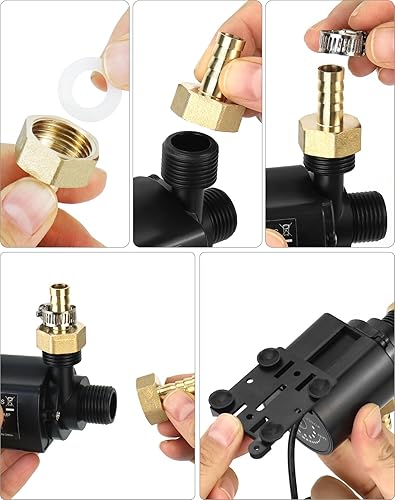 Miniatura 3 de QWORK Bomba de agua sumergible de 12 V con boquillas de rosca macho de latón, caudal de 800 LH, altura máxima de elevación de 14 pies, potencia