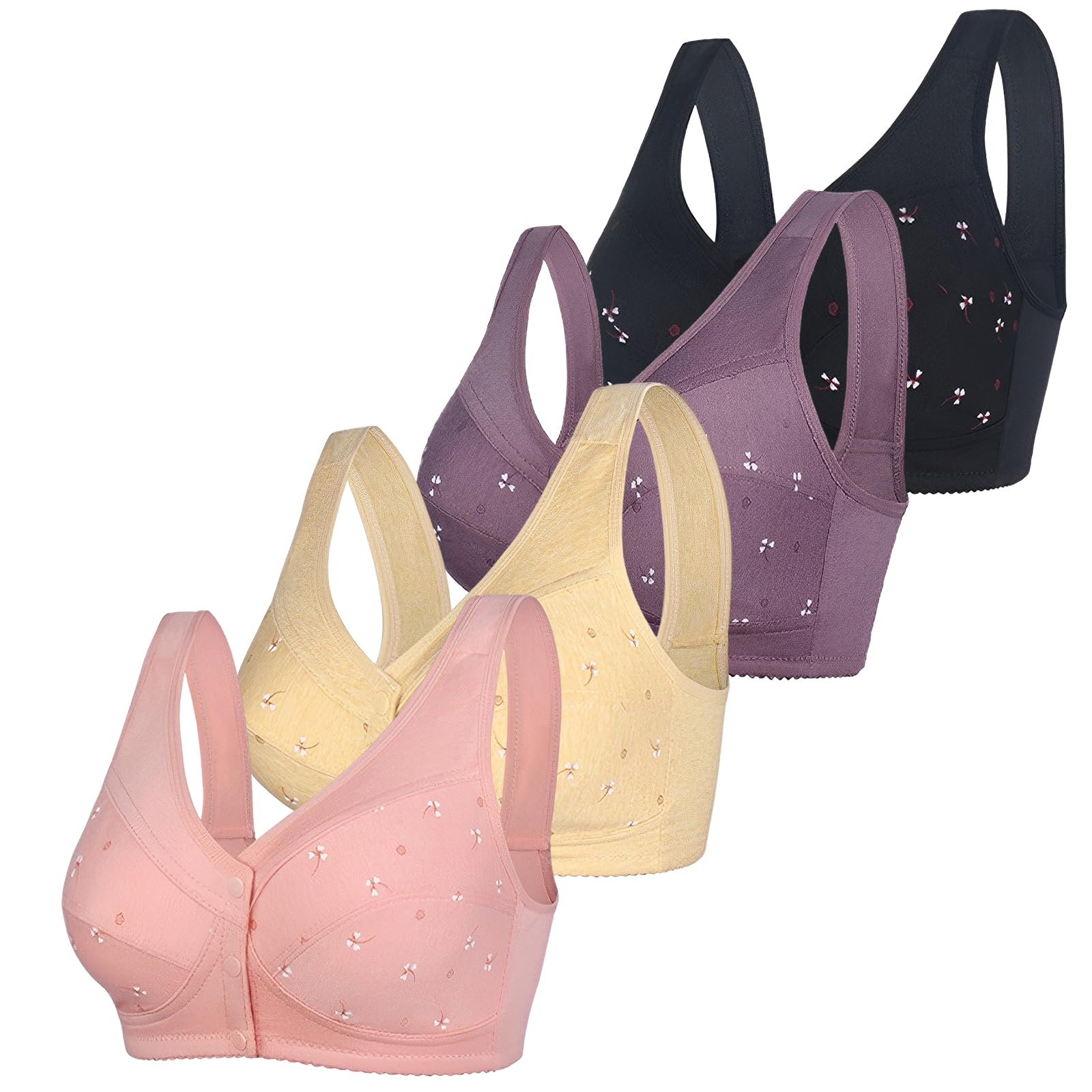 YVIVMEIEWomens Daisy Bra Front Closure Sports Bras Beauty Back Full Coverage Comfor Easy Close Bra Front Buckle Corset Beige