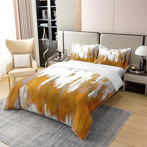 Miniatura 2 de Erosebridal Juego de ropa de cama naranja con rayas degradadas 100% algodón, tamaño matrimonial, juego de ropa de cama moderna con pintura al óleo