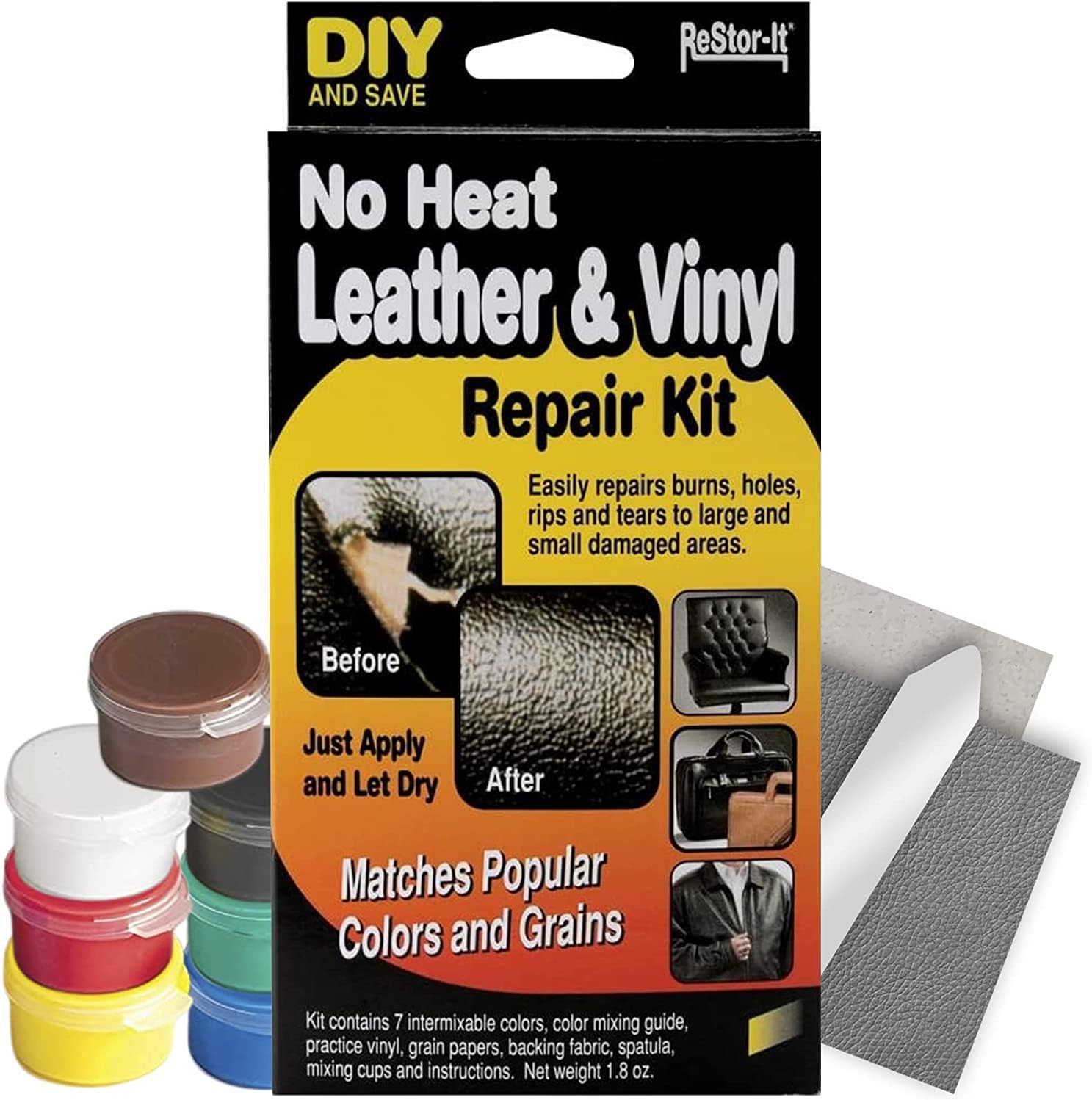 3 Pack of - Master Manufacturing ReStor-it No Heat Leather & VinyI Repair Kit, Seven Colors, Repairs Burns, Holes, Rips Furniture, Couchs, Seats (18073)