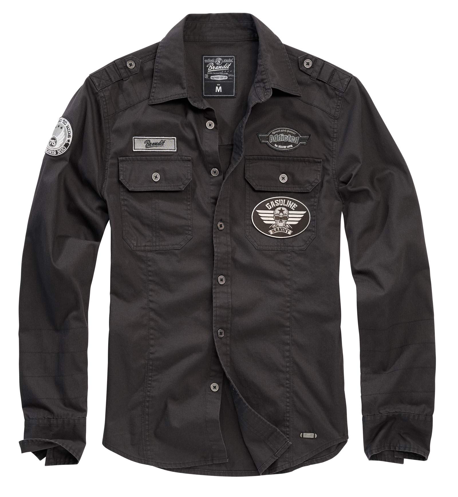 Gasoline Bandit Biker Racer Worker Vintage Used Look Hemd mit Patches