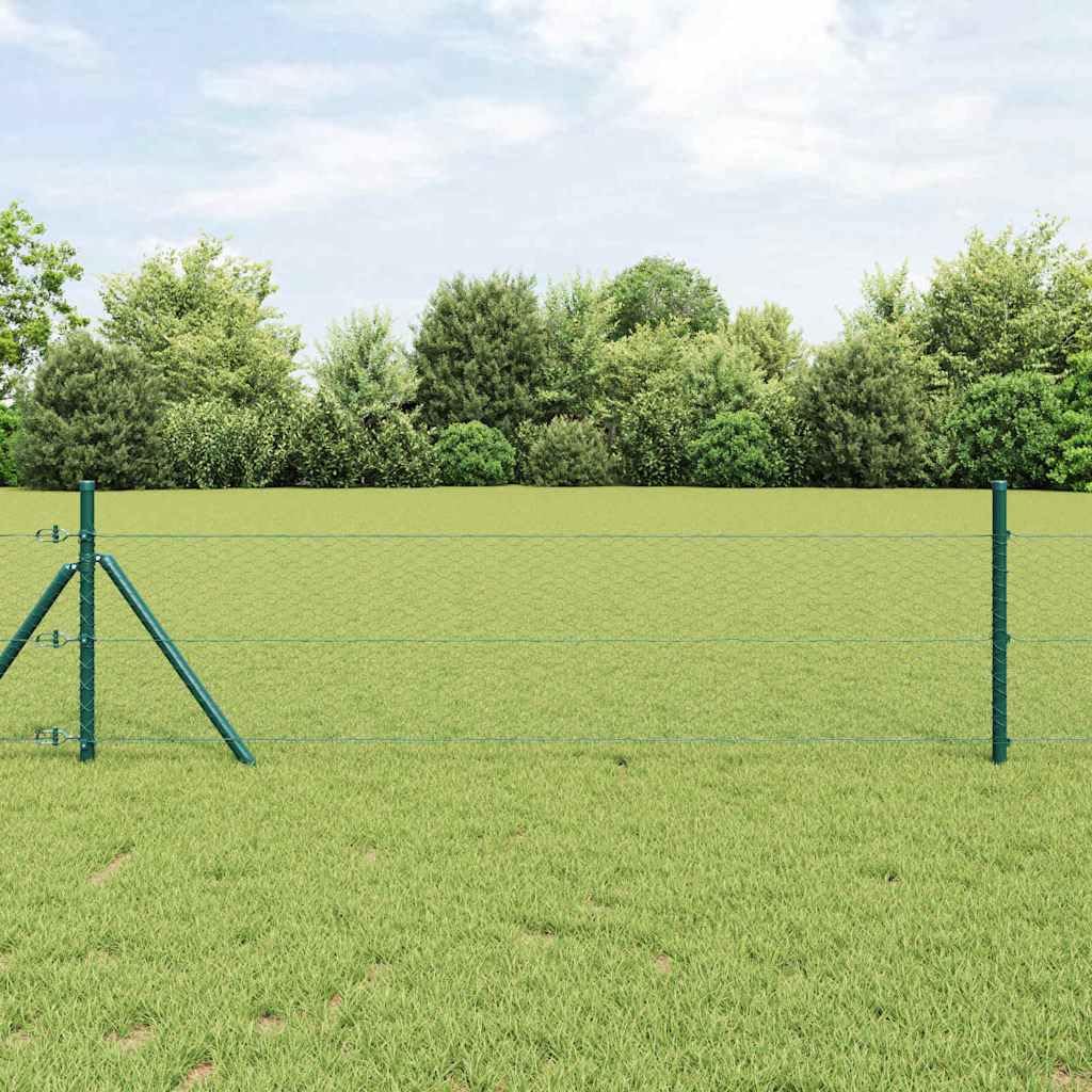 Recinzione in acciaio rivestito in PVC con pali, verde, rotolo da 0,5 x 50 m, griglia robusta per giardino, pollame, protezione durevole
