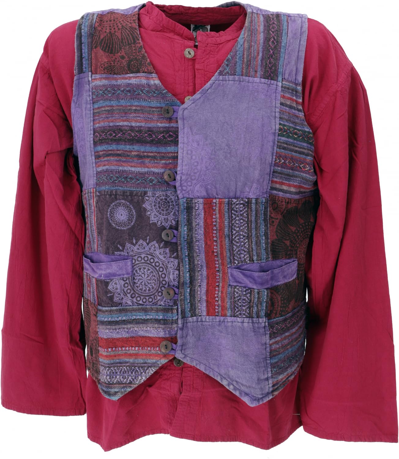 GURU SHOP Goaweste, Psytrance Patchwork męska kamizelka, bawełna, kurtki, kurtki z dzianiny, poncza, odzież alternatywna