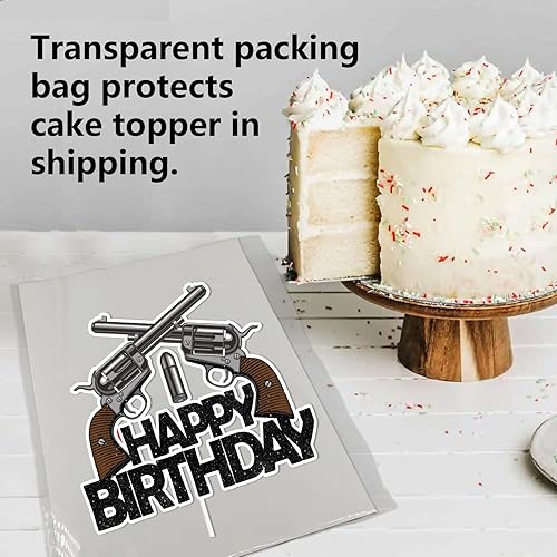 Miniatura 4 de Pistola negra con purpurina para decoración de pastel de cumpleaños con temática de alegría a pistola, suministros de decoración de fiesta de