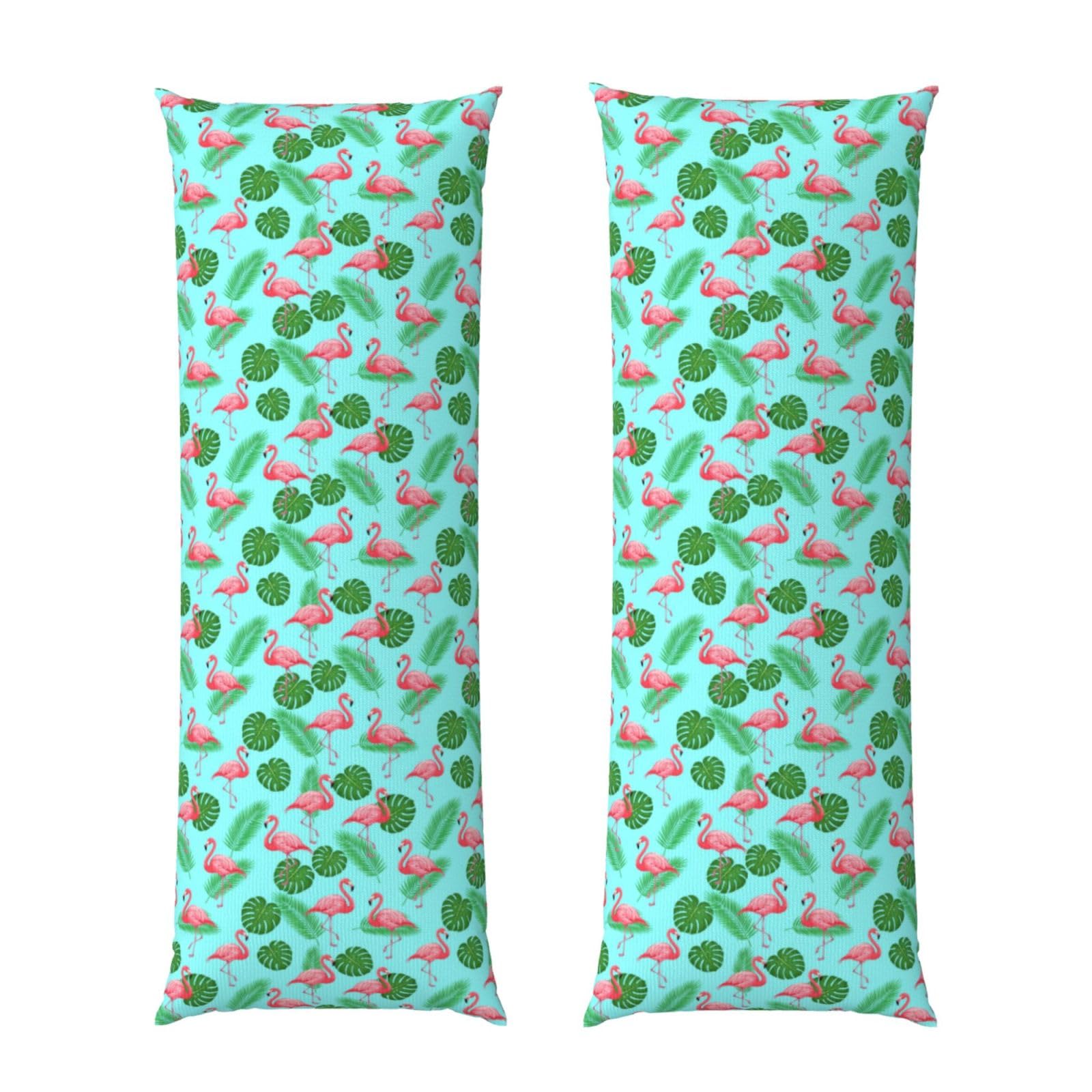Body Pillowcase 20x60 Green Tropical Palm Banana Leaves Lovely Exotic Bird Pink Flamingo, Cozy Plush Velvet Pillow Cover with Hidden Zipper, Soft Cushion Case for Bedroom Sofa Home Decor
