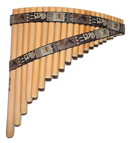 Bamboo Pan Flute 22 Pipes Natural Bamboo Nazca Lines Design From Peru - Case Included -