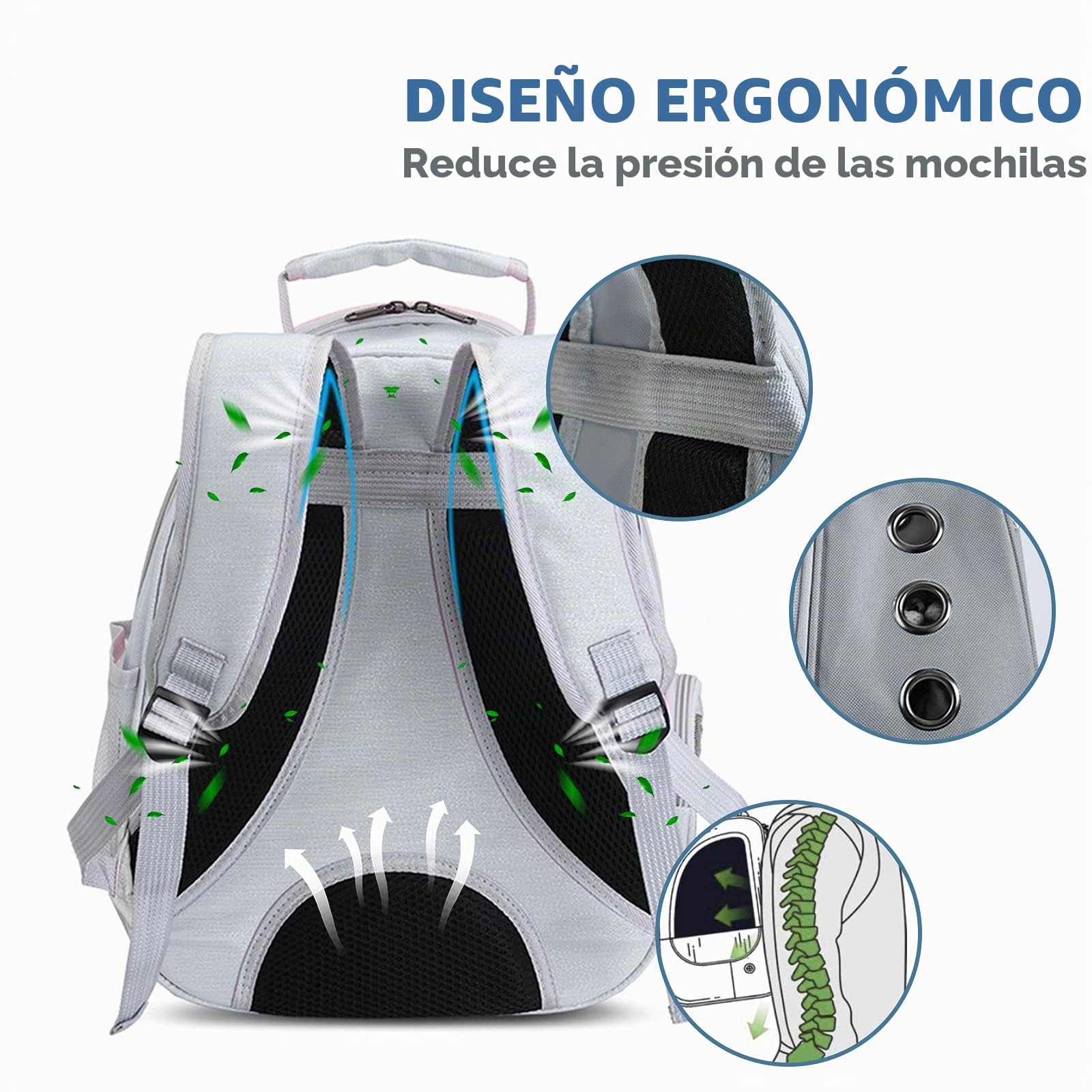 PETCUTE Mochila Transportadora para Gatos, Mochila para Gatos y Perros con Cinturón de Seguridad Interno, Mochila de Burbujas para Mascotas,para Viajes, Senderismo,Gris Claro