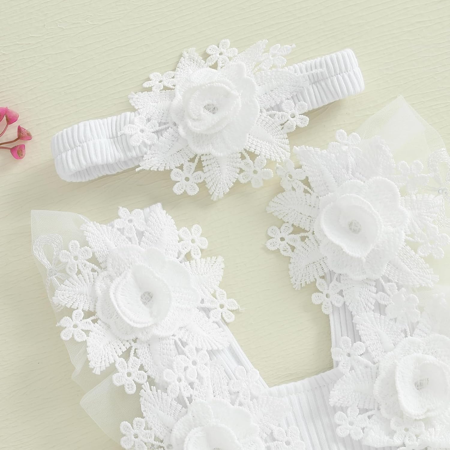 Infant Baby Girl Romper Dress Sleeveless Bow Flower Lace Tulle Dress Bodysuit Headband Newborn Summer Outfits - Image 5