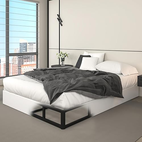 Somier Base de Cama Tamaño Queen de 9 Pulgadas de Alto, Base de Colchón de Metal de Servicio Pesado de 3000 Libras con Funda de Tela, Fácil Montaje,