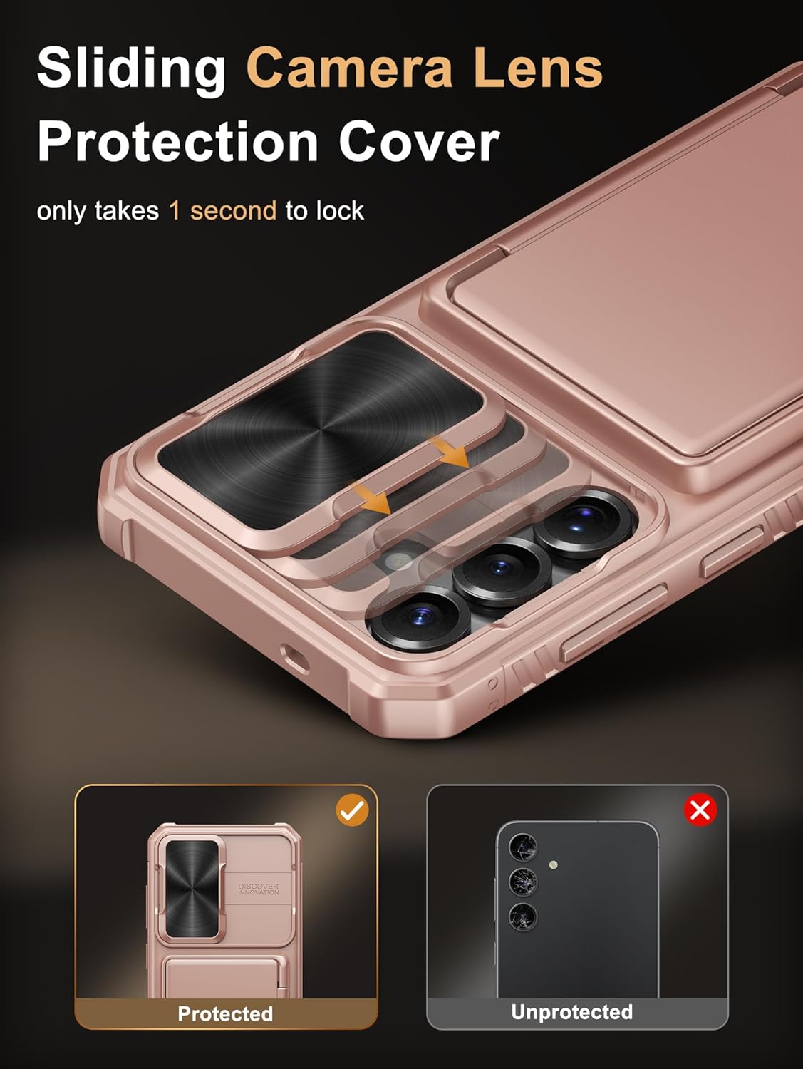 Vihibii for Samsung Galaxy S25+ Plus Case Wallet with Card Holder (4 Cards) [RFID Blocking] & Slide Camera Cover, Military Grade Drop Protection, Rugged Back & Silicone Edge Case, 6.7" 2025, Rose Gold - Image 3