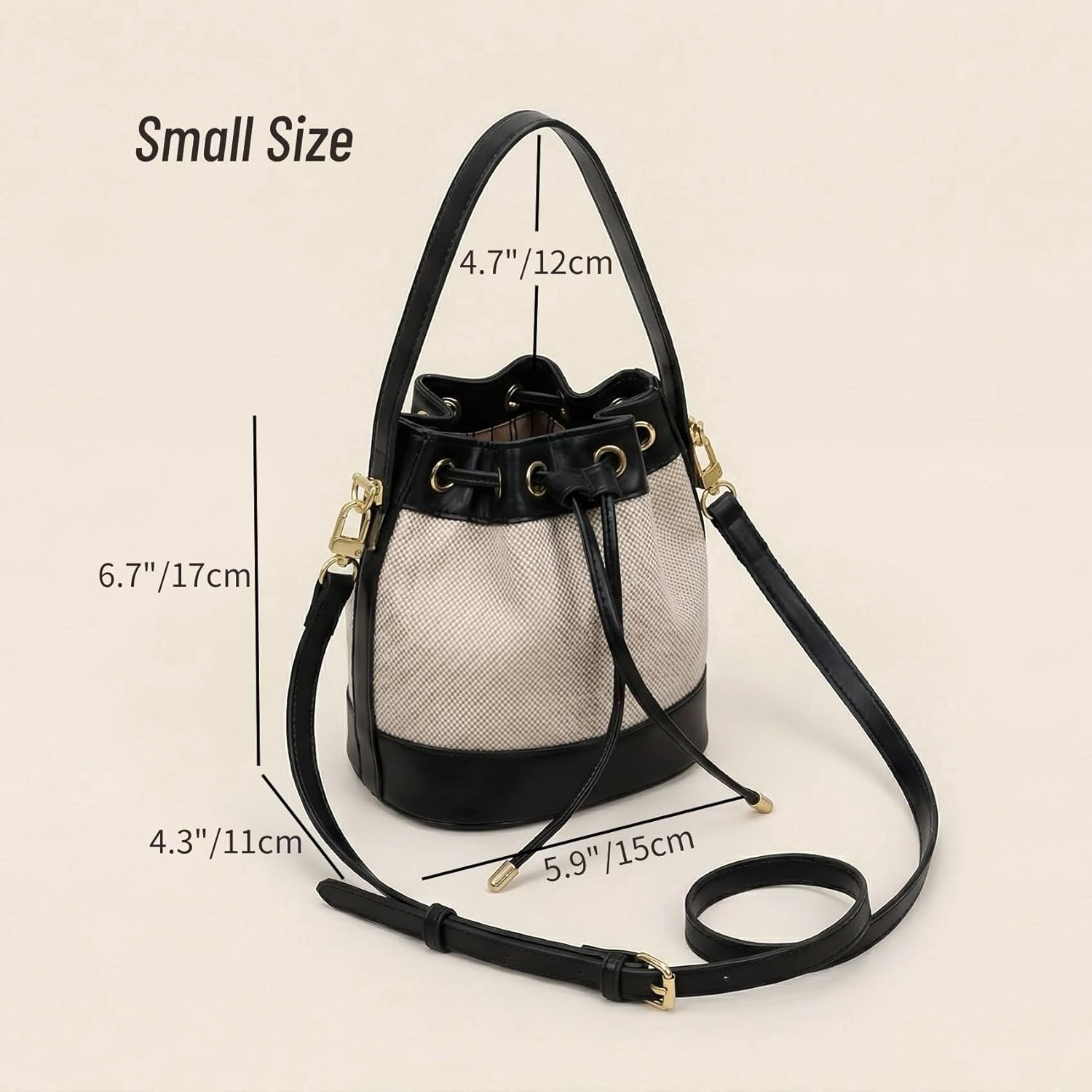 Small Purses for Women with Crossbody Strap,Bucket Bag with Leather Trim, Drawstring Closure