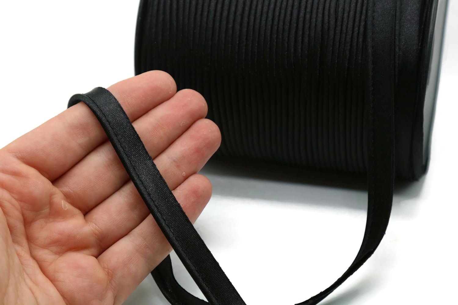 Black Luxury Satin Piping Trim - 10 Yards - 25+ Colors - Satin Shiny Double Fold Piping Bias Tape Binding Lip Cord Welting Cord with Spool for Sewing Clothing Trimming Upholstery SP267010… image 2