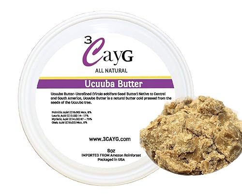 3CayG Ucuuba Butter - Mantequilla natural sin refinar para el cuerpo y el cabello de 8 onzas