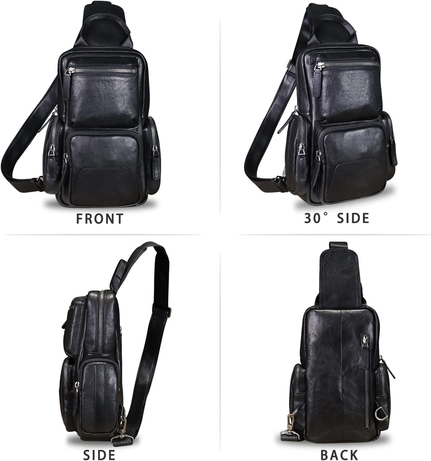 IVTG Genuine Leather Sling Bag Crossbody Casual Hiking Daypack Vintage Handmade Chest Bag Shoulder Backpack Motorcycle Pack (Darkgrey) - Image 5