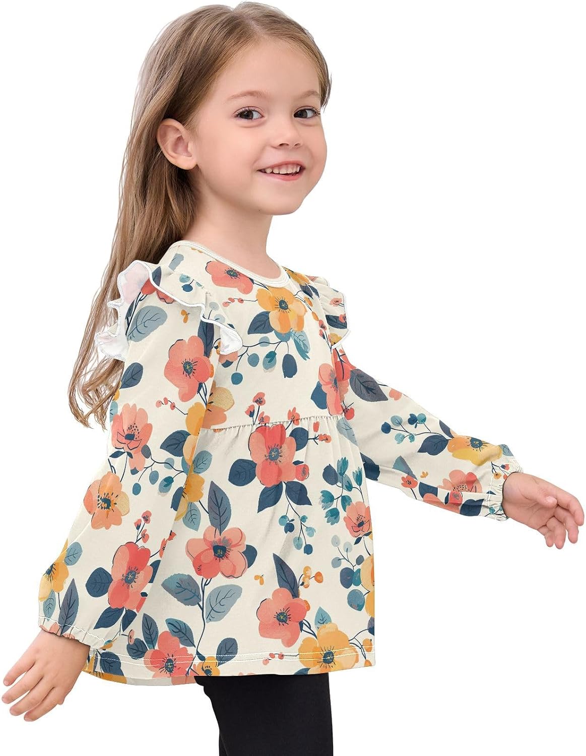 visesunny Toddler Clothes for Girls Colorful Wildflower Plant Long Sleeve Fall Shirts Cotton Top with Ruffle Collar