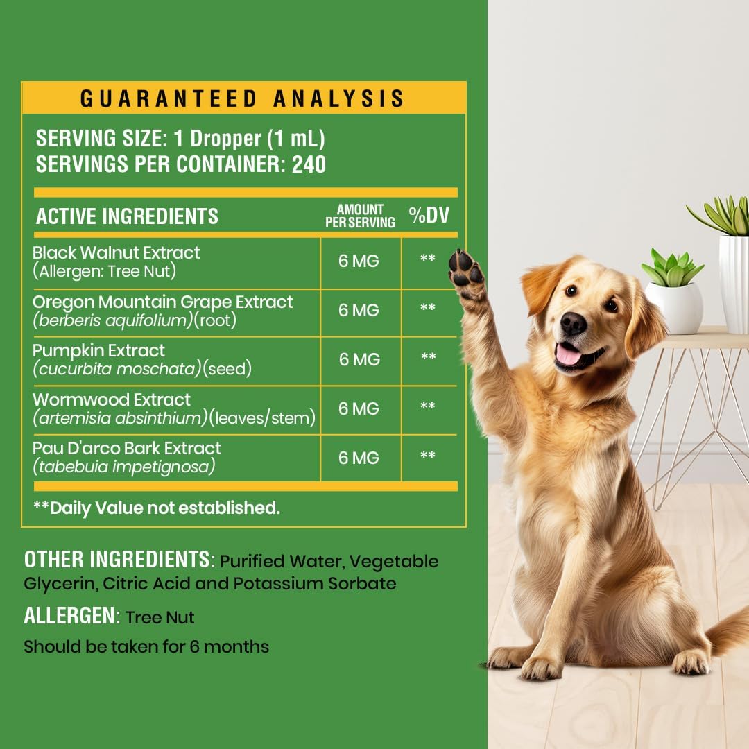Natural Intestinal Defense for Dogs, Herbal Cleanse with Wormwood, Black Walnut - Digestive Support Promotes Gut Health & Flora Balance, Advanced Broad Spectrum Formula - Made in The USA, 8oz