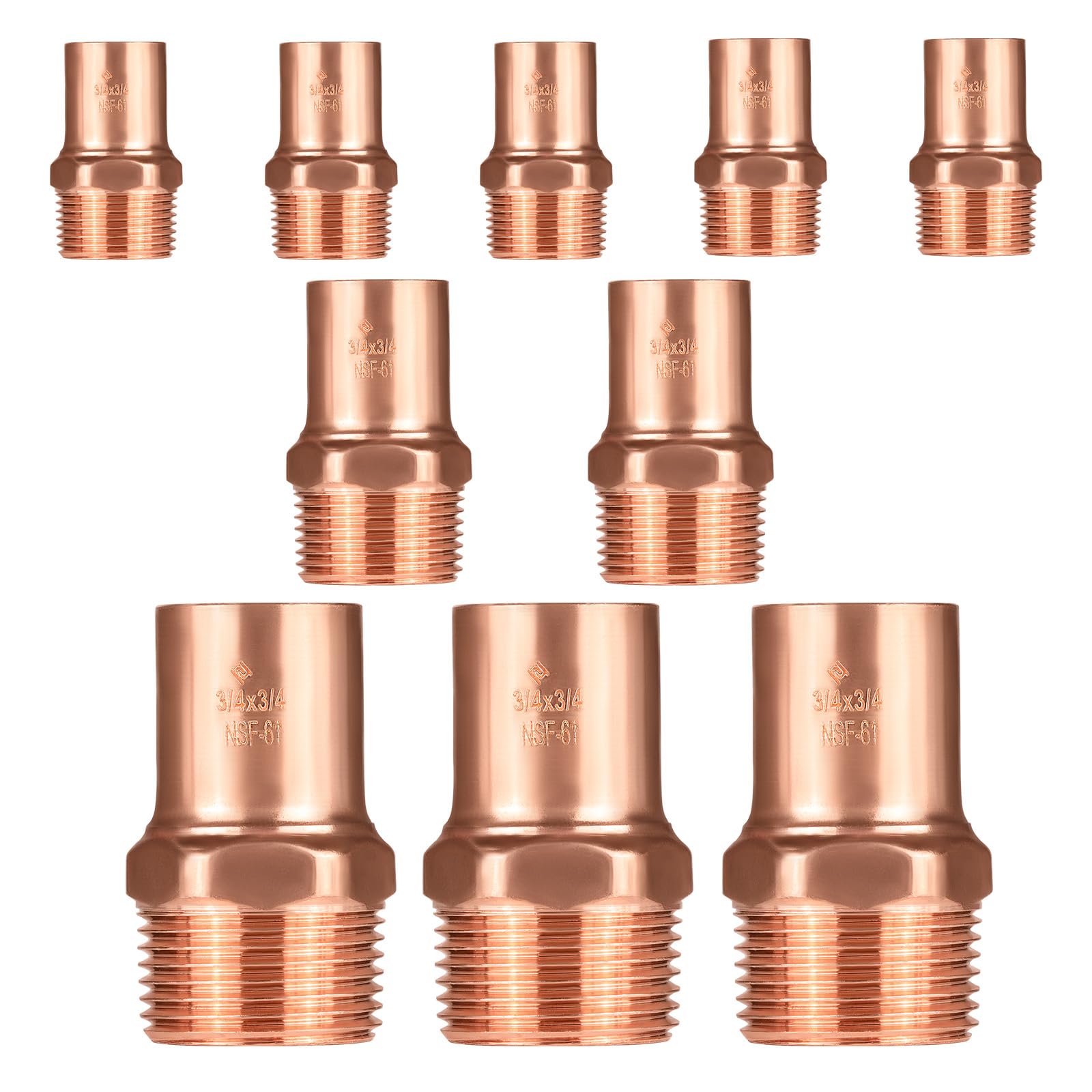(Pack of 10) EFIELD 3/4" FTG x 3/4" Male Street Adapter LF Copper Plumbing Fittings,(COPPER047)