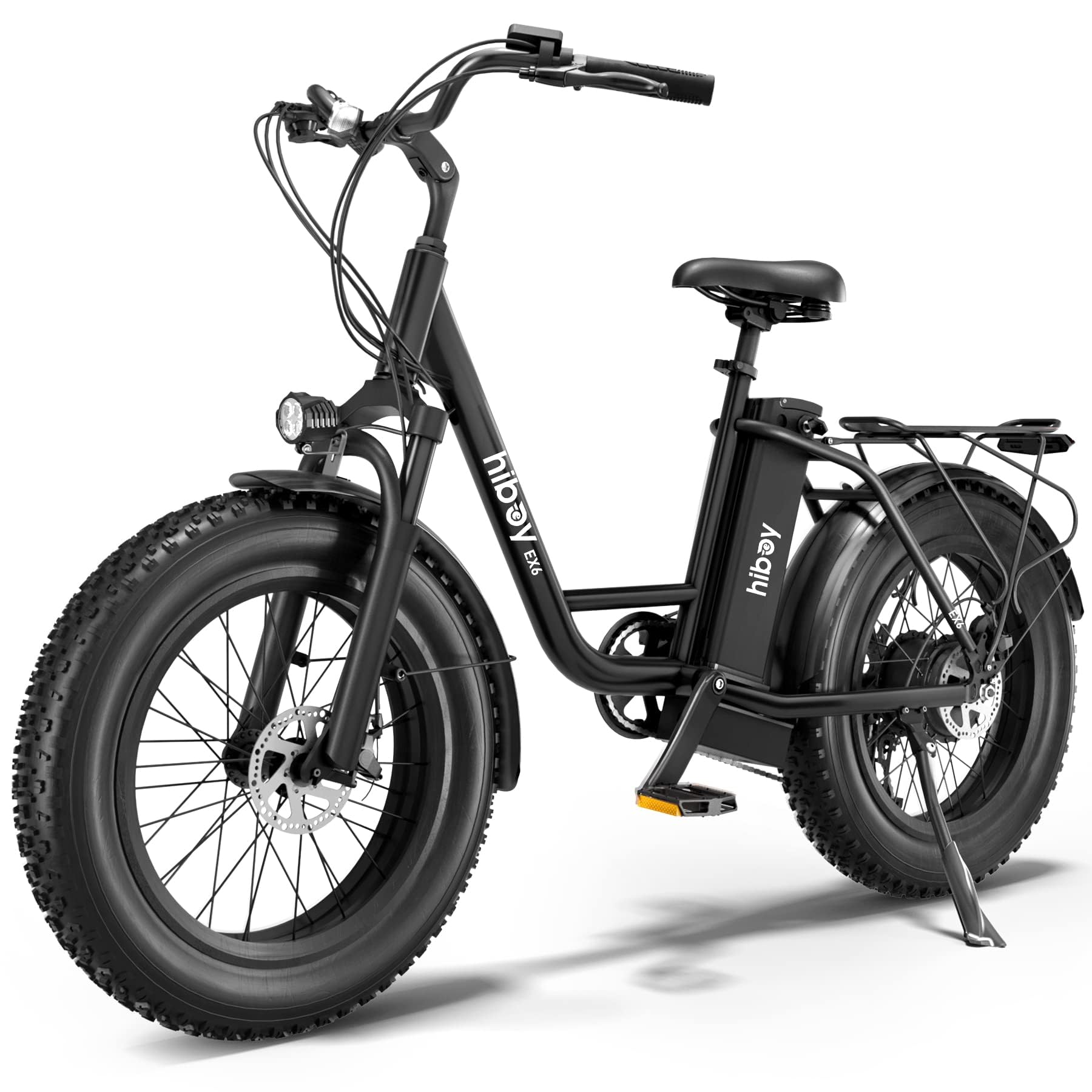 Hiboy EX6/EX6F Electric Bike for Adults – 48V 14.5Ah, 65KM Range, 500W Brushless Motor, 32KM/H, 20x4.0 Fat Tires, Hydraulic Fork, 7-Speed for City & Trail