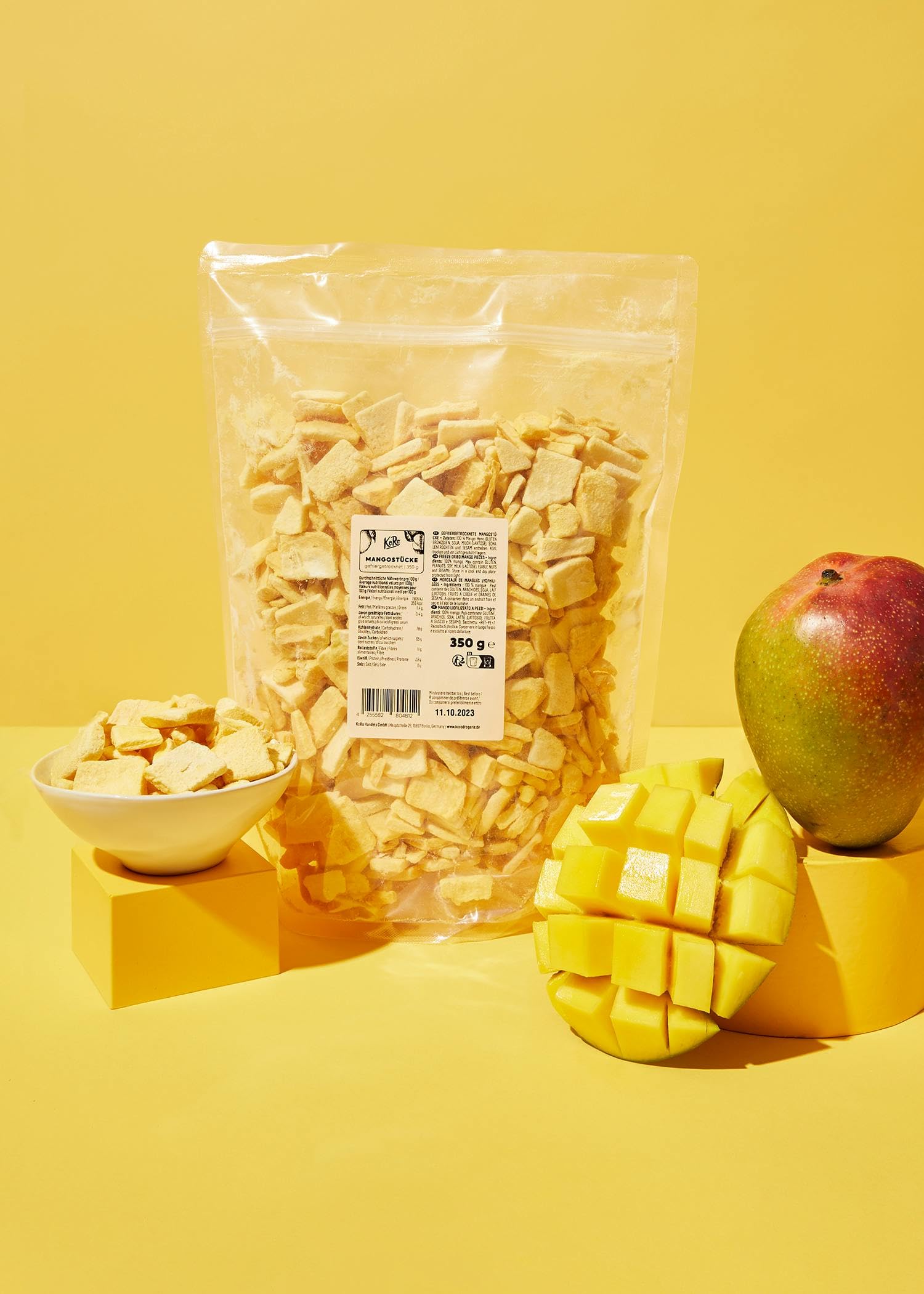 KoRo - Mango a pezzi liofilizzato 350 g - 100 % frutta - Nel muesli, nello yogurt o come snack - Freschezza croccante - Frutta per tutto l'anno - Senza zuccheri aggiunti*