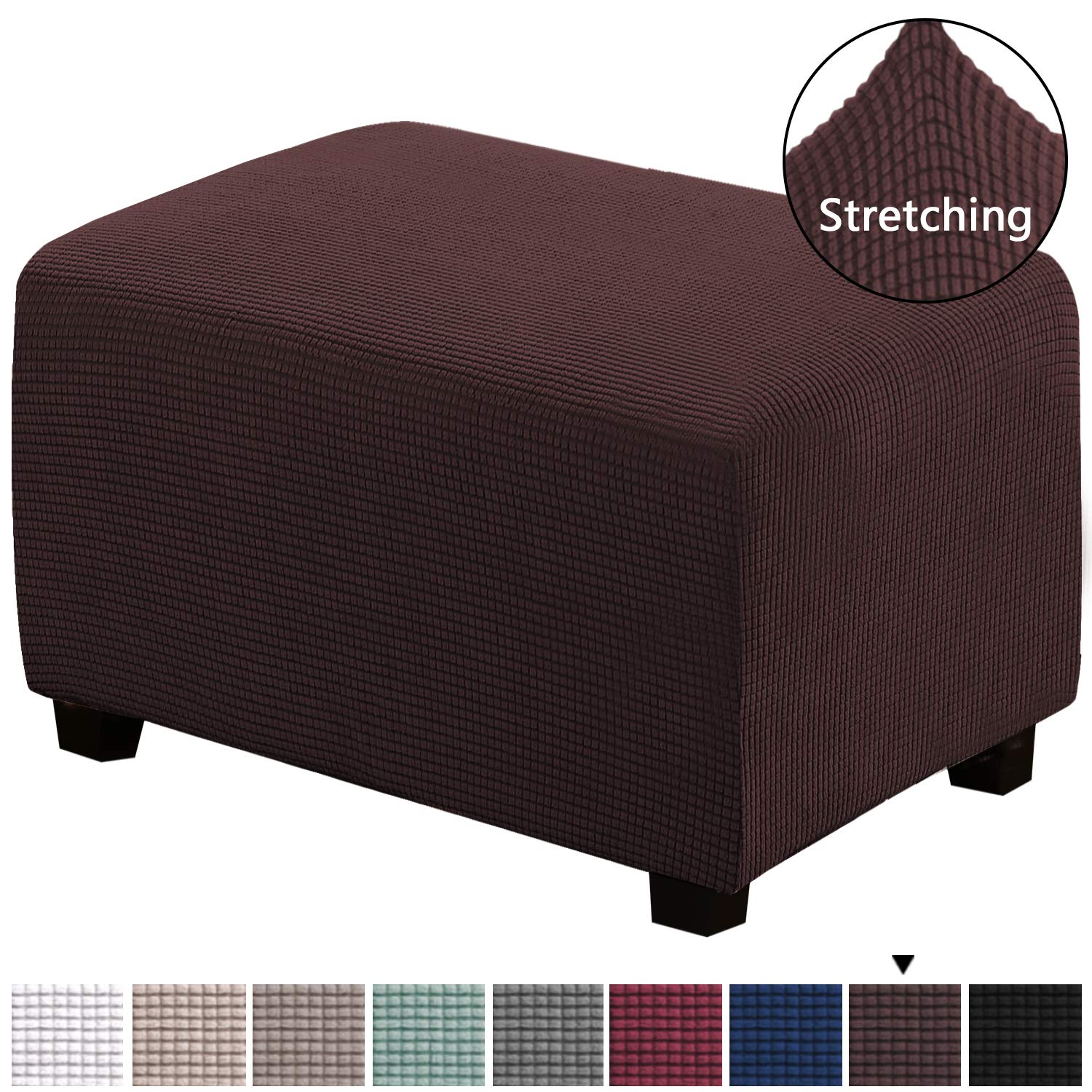 H.VERSAILTEXOttoman Cover Slipcover Rectangle Fit Length 33'-38' Footrest Sofa Slipcovers Stool Cover Footstool Protector Covers Feature Stretch Thick Jacquard Fabric Removable Washable - Chocolate