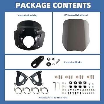 Motorcycle Fairing Windshield Kit, 5.75 Headlight Fairing 15 Smoked Motorbike Windscreen 35-41mm Forks Fit For Harley Iron 883 Sportster 1100 1200
