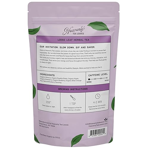 Miniatura 3 de Heavenly Tea Leaves Delicia orgánica de arándanos, té de hierbas de hojas sueltas a granel, 1 libra (aproximadamente 200 porciones), naturalmente