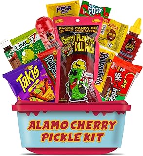 Alamo Cherry Pickle Kit, Mexican Candy Mix Ready to make the Famous TikTok Trend, Includes Original Alamo Dill Pickle, Baby Lucas, Lucas Gusano, Skwinkles Salsaghetti & Pulparindo by LookOn