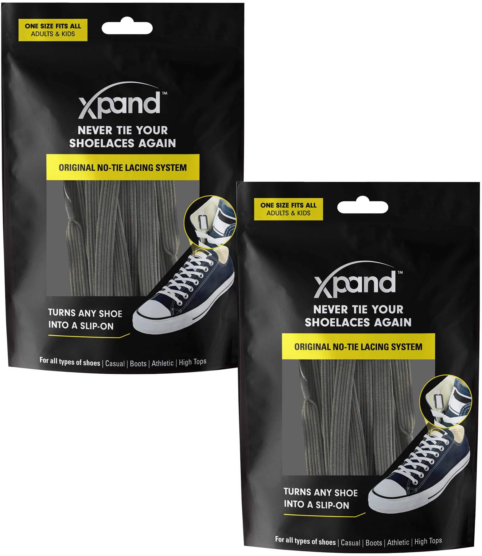 Xpand No Tie Shoelaces System with Elastic Laces - One Size Fits All Adult and Kids Shoes (Pack of 2)