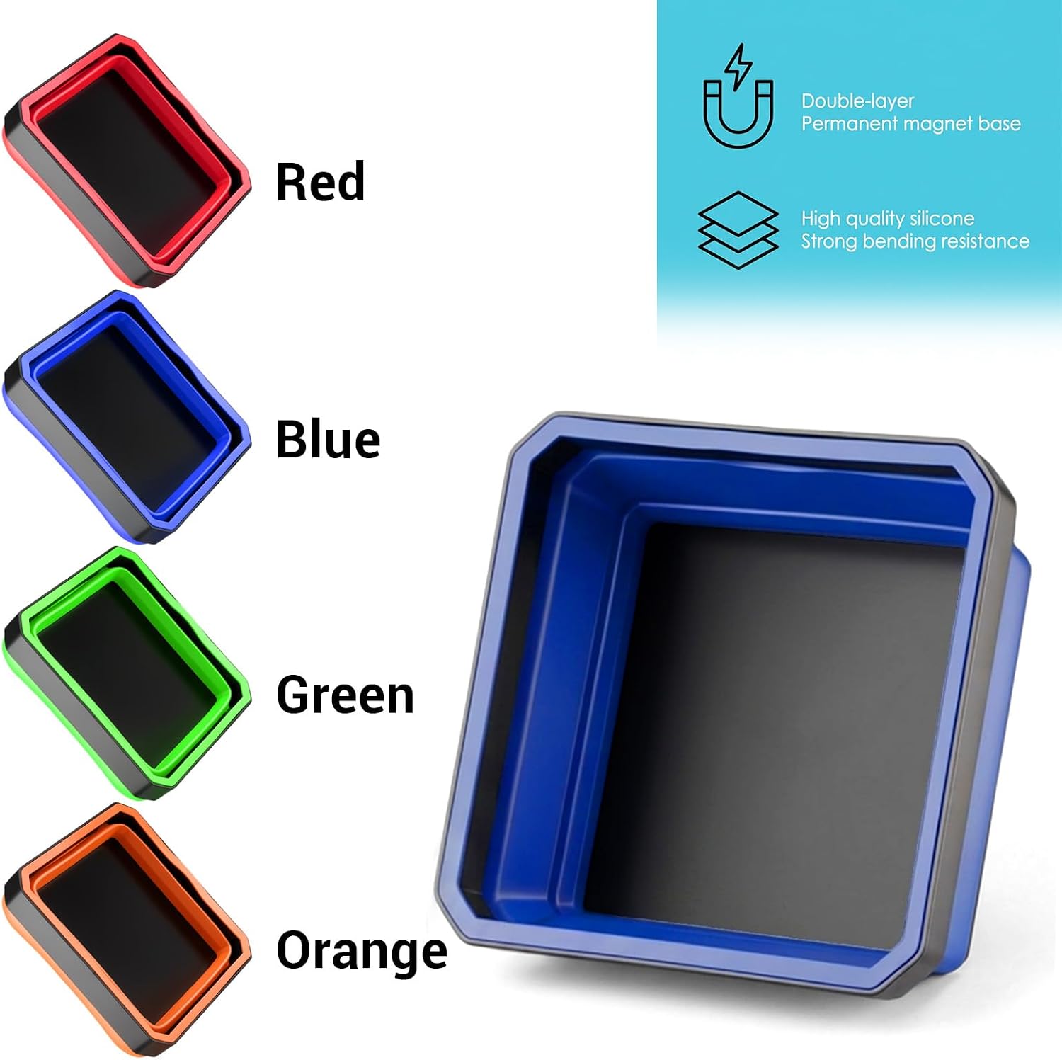 4 Pack Foldable Magnetic Tray Set, 4.5 Inch Square Silicone Magnetic Parts Tray with Dual-Sided Base, Foldable Magnet Trays for Screws Bolts Nuts Washers Pins & Small Metal Parts