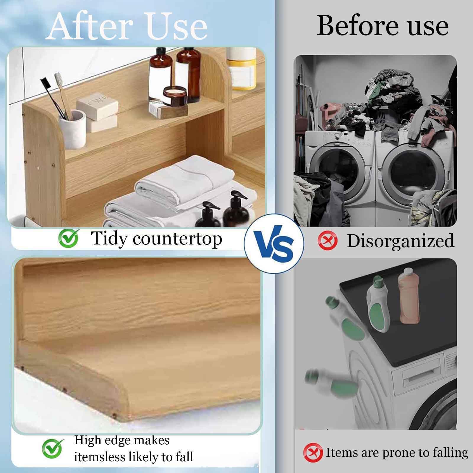 Encimera de lavandería sobre lavadora y secadora, mesa de madera de 2 niveles con estante para plegar ropa, solución de organización y almacenamiento para cuarto de lavado