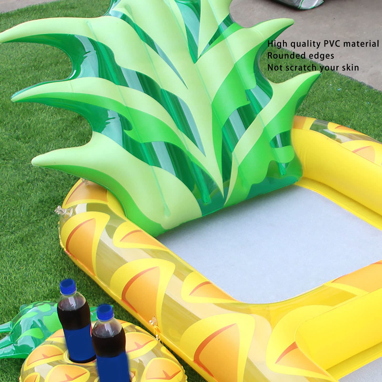 GOWENIC Grande Zattera per Piscina Ad Ananas |Galleggiante Gonfiabile con Poggiatesta e Portabicchieri per il Relax Estivo degli Adulti