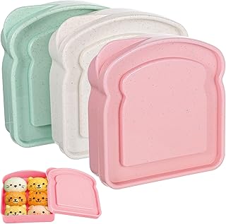 3 Set Sandwich Containers Sandwich Containers for Lunch Boxes Plastic Toast Shape Food Storage Box with Lid BPA Free Reusable for Family Adult Office Camping (Beige Green Blue)