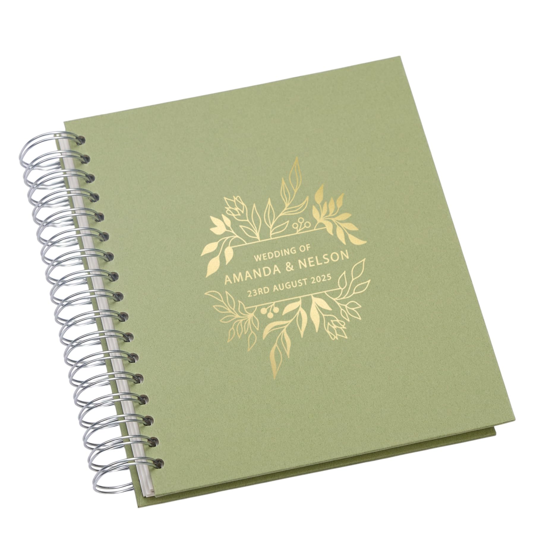 Personalised Wedding Photo Album with Flower and Leaf Design, Multiple Colours, Fits 15x10 cm and 13x9 cm Photos (Olive Green, 5 x 7 Inch)